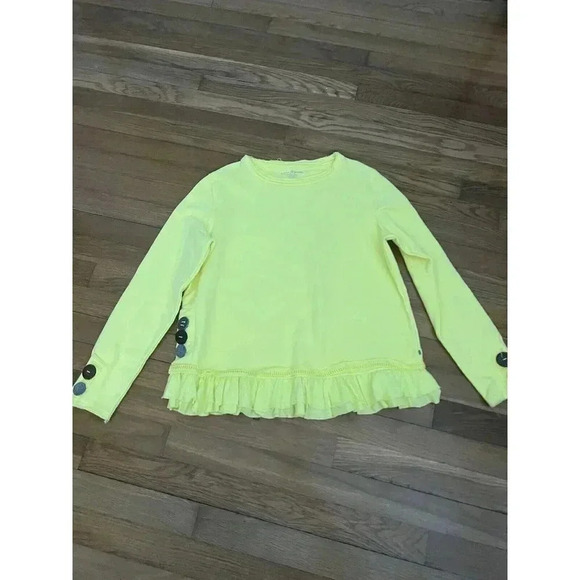 Neon Buddah Cape Side Pullover Women Yellow Cotton Ruffle Button Size PL - Picture 2 of 5